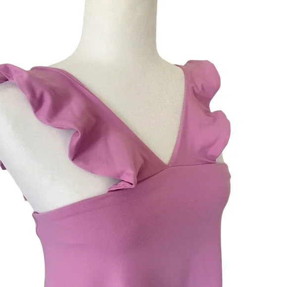 Susana Monaco Ruffle V Strap Dress Womens XS Pansy Pink Fit Flare Swing NWT - Picture 6 of 8